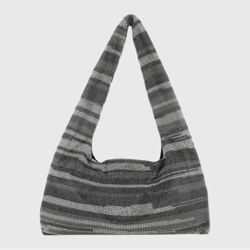 KARA Rhinestone striped shoulder hobo bag - Picture 2 of 11